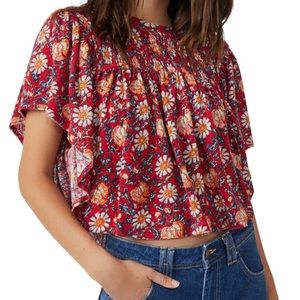 NWT Free People Printed Ruffle Sleeve Crop Top